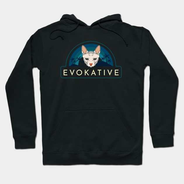 Sphynx Hairless Cat Teal Stripe Modern Art Evokative Logo Hoodie by Evokative Wear